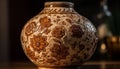 Ornate terracotta vase with floral pattern, an antique Turkish souvenir generated by AI