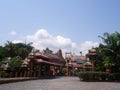 Ornate tiled building faÃÂ§ade with sculptural details of traditional East Asian architecture serves as main tourist attraction