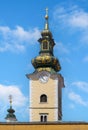 Green and gold tower of Saint Mary at Dolac Church Zagreb Croatia