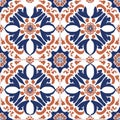 Ornate Traditional Blue and Orange Ceramic Tile Pattern