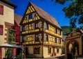 Traditional half timbered houses on the Alsatian Wine Route, Kaysersberg, France Royalty Free Stock Photo