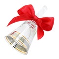 Ornate transparent crystal handbell with a red satin bow