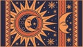 Ornate Tribal Sun and Moon with Stars and Pattern, vector design Generative AI Royalty Free Stock Photo