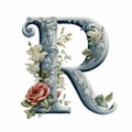 Vintage Rose Letter R Illustration In Art Nouveau Style