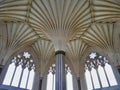 The ornate, vaulted ceiling of the Chapter House at Wells Cathedral, Somerset, UK