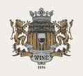 Vintage hand-drawn coat of arms for wine Royalty Free Stock Photo