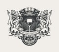 Vintage hand-drawn coat of arms for wine Royalty Free Stock Photo