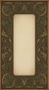 Ornate vertical frame featuring intricate Celtic knotwork patterns in dark brown and green hues. Royalty Free Stock Photo
