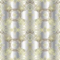 Ornate vintage Baroque style greek vector seamless pattern. Surface drapery ornamental silver background. White repeat Royalty Free Stock Photo