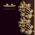 Ornate vintage dark background with golden lace. Template for greeting card, invitation or cover.