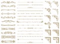 Ornate vintage frames and scroll elements. Set of text delimiters. Vector illustration. Royalty Free Stock Photo