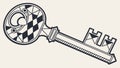 Ornate Vintage Key Icon with Checkered Pattern Design, vector design Generative AI Royalty Free Stock Photo