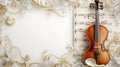 Elegant Violin with Sheet Music and Lace Border - Classic Music Composition Background Royalty Free Stock Photo