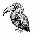 Ornate Vulture Tattoo: Digital Art With Monochrome Moche Style