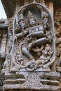 Ornate wall panel reliefs depicting Shiva dancing on the head of Gajasura, Kedareshwara temple, Halebidu, Karnataka