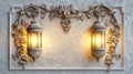Ornate Vintage Wall Lanterns Frame with Floral Plaster Relief Royalty Free Stock Photo