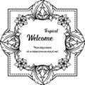 Ornate wallpaper with lettering welcome tropical, cute flower. Vector