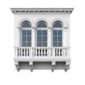 Ornate White Balcony with Arched Windows and Columns Royalty Free Stock Photo