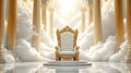 Ornate white and gold throne on a platform surrounded by clouds and columns Royalty Free Stock Photo