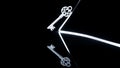 Ornate antique skeleton key casting a distinct reflection on a dark glossy surface illuminated by a bright diagonal light line Royalty Free Stock Photo