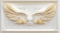 White and Gold Angel Wings Sculpture, Ornate Frame, Luxury Interior Decor Royalty Free Stock Photo