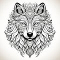 Ornate Wolf Head Doodle With Zen-inspired Multilayered Designs