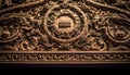 Ornate wood door with floral pattern decoration generated by AI Royalty Free Stock Photo