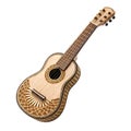 Ornate wooden charango with sunburst inlay on white background musical instrument string instrument Royalty Free Stock Photo