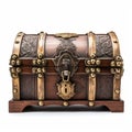 Ornate Wooden Treasure Chest With Gold Locks And Handles - High Resolution