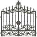 Ornate wrought iron double gate with decorative scrollwork and fleur-de-lis Royalty Free Stock Photo