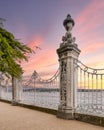 Ornate wrought iron fence decorated with intricate designs overlooking the Bosphorus in Istanbul, Turkey after sunrise Royalty Free Stock Photo