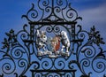 Ornate wrought iron gate of Powis Castle garden in England. Powis Castle garden`s gate in Welshpool, Powys, Wales, England, Europ Royalty Free Stock Photo