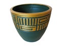 Ornated green ceramic pot isolated over white