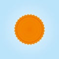 Ornated sun symbol in orange over soft blue background