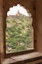 Ornated window of the Amber fort, Jaipur Royalty Free Stock Photo