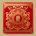 Ornately designed red envelope customary within Chinese cultural traditions Royalty Free Stock Photo
