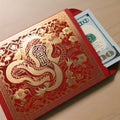 Ornately designed red envelope customary within Chinese cultural traditions Royalty Free Stock Photo