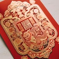 Ornately designed red envelope customary within Chinese cultural traditions Royalty Free Stock Photo