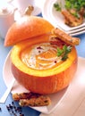 Pumpkin soup with garlic and herb croutons.