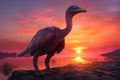 An Ornithocheirus circles through a raging pink and orange sunset.. AI generation