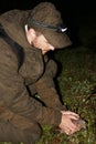 Ornithologist holding the eurasian Woodcock in hands