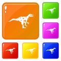 Ornithopod dinosaur icons set vector color