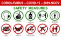 ÃÂ¡orona virus set infographic illustration icons. Concept with protective safety measures and precautions warning signs antivirus Royalty Free Stock Photo