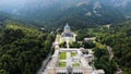 OROPA, BIELLA, ITALY - JULY 7, 2018: aero View of beautiful Shrine of Oropa, Facade with dome of the Oropa sanctuary Royalty Free Stock Photo