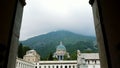 OROPA, BIELLA, ITALY - JULY 7, 2018: View of beautiful Shrine of Oropa, Facade with dome of the Oropa sanctuary located Royalty Free Stock Photo