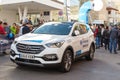 OROPESA DEL MAR, SPAIN - JANUARY 31, 2018: Support cars on the bike race in La Vuelta on January 31, 2018 in Oropesa Del Royalty Free Stock Photo