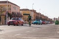 OROPESA DEL MAR, SPAIN - JANUARY 31, 2018: Support cars on the bike race in La Vuelta on January 31, 2018 in Oropesa Del Royalty Free Stock Photo