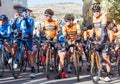 OROPESA DEL MAR, SPAIN - JANUARY 31, 2018: Bicyclists participate in the start bicycle race in La Vuelta on January 31 Royalty Free Stock Photo