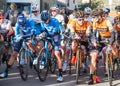 OROPESA DEL MAR, SPAIN - JANUARY 31, 2018: Bicyclists participate in the start bicycle race in La Vuelta on January 31 Royalty Free Stock Photo