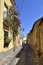 Charming narrow street in the old town of Orosei, Sardinia, Italy